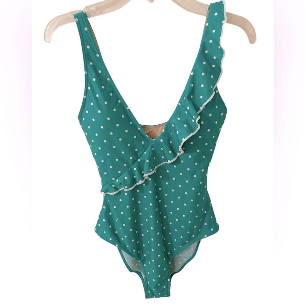Summersalt Polka Dot The Ruffle Wrap One Piece Swimsuit Seaglass Green 2